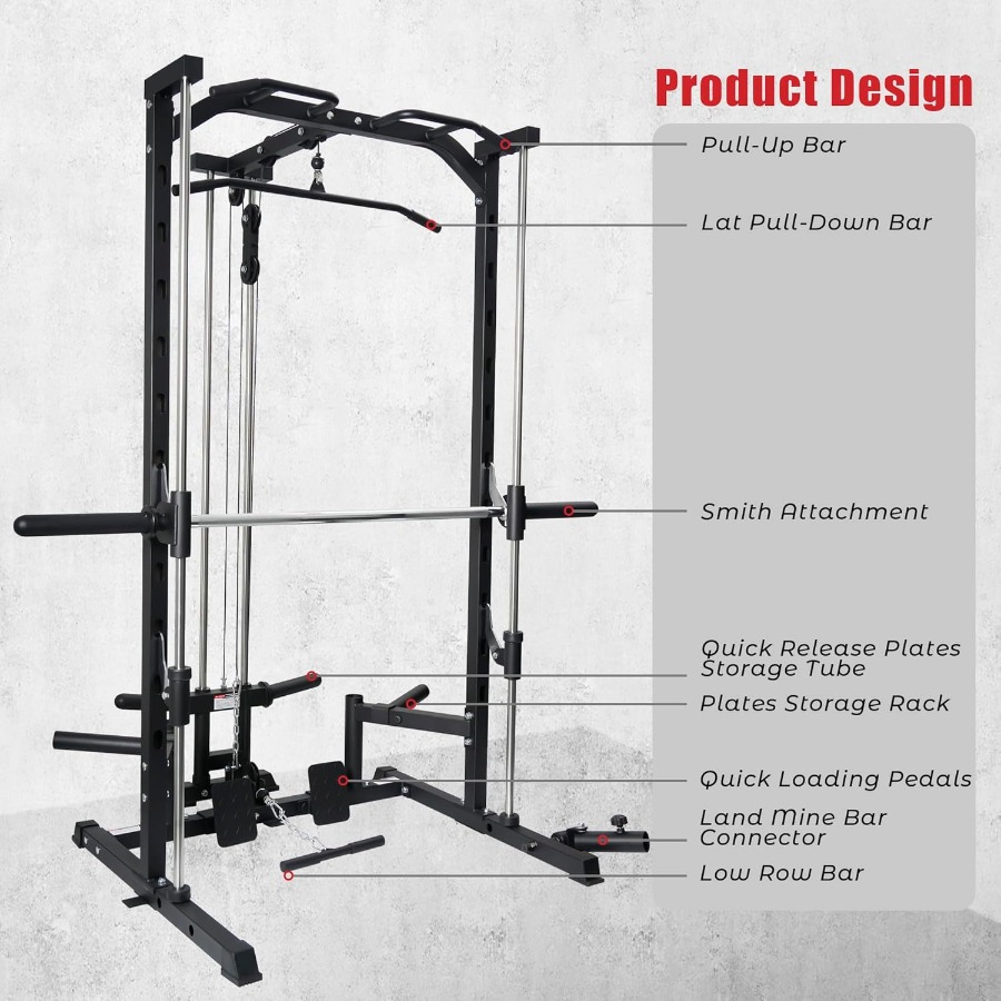 Smith Machine Power Rack with  - Landmine Barbell Attachment ulasan dan harga