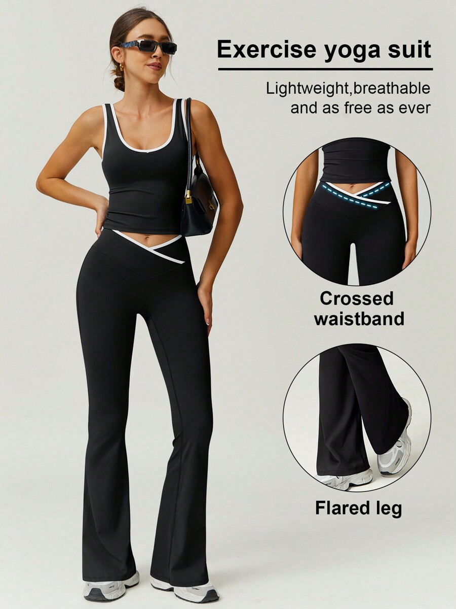 Women 2pcs Sports Vest And Fla - Crossfit Vest ulasan dan harga