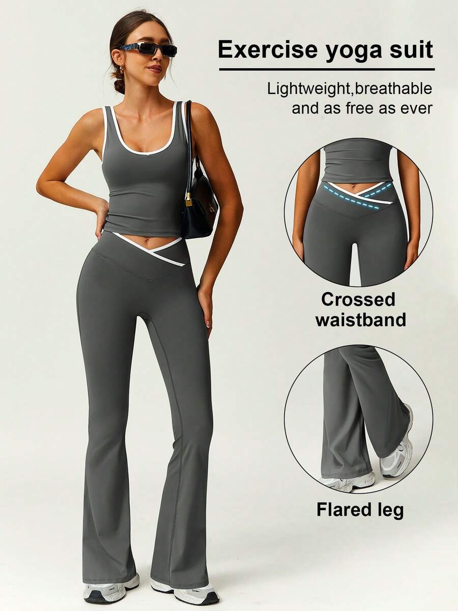 Women 2pcs Sports Vest And Fla - Crossfit Vest ulasan dan harga